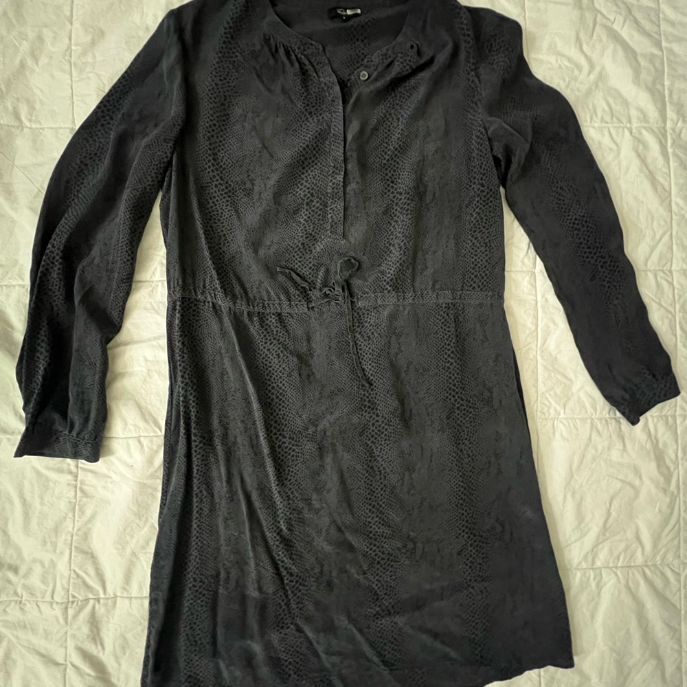 Gray Long Sleeve V-Neck Polo Shirt Dress